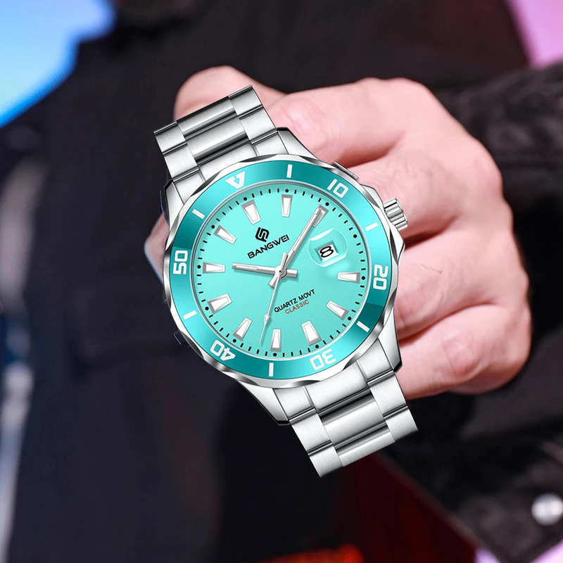 

BANGWEI 2025 новые модные мужские часы, деловые повседневные роскошные часы, мужские водонепроницаемые кварцевые наручные часы со светящейся датой, Reloj Hombre