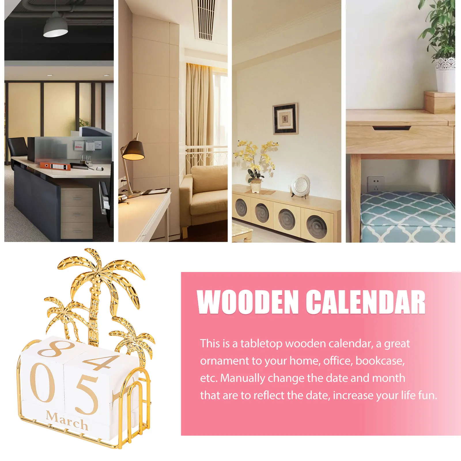 

Stylish Wooden Calendar Blocks Desktop Decor Table Office Home Reusable Perpetual Date Rotating Stand Elegant Desk Ornament