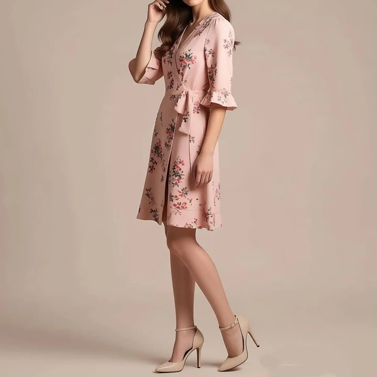 Floral Print Bell Sve Dr Women's Spring Summer Autumn Faion Ele Skirt Hem Ribbon Tie Dr V Ne Slim Fit Sle