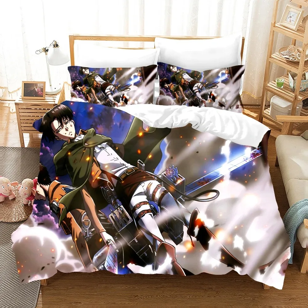 

3D Print Attack On Titan AOT Anime Levi Bedding Set Double Twin King Duvet Cover Comforter Pillowcase Boys Girls Adults Bedroom