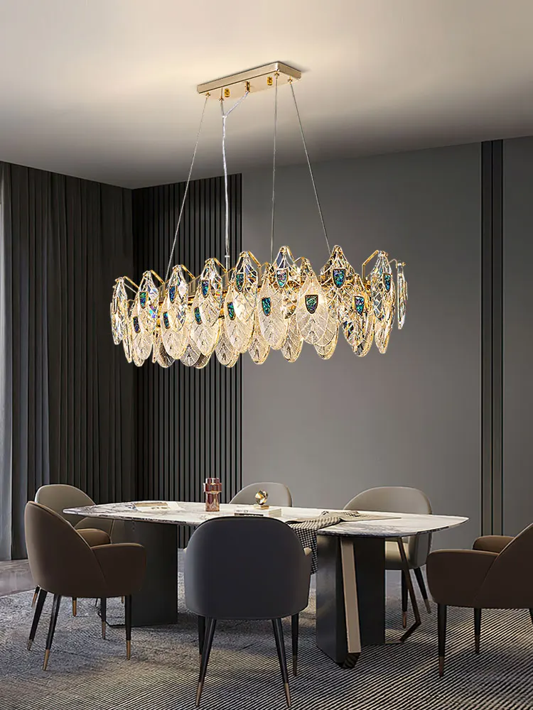 E14 Changeable Dimmable LED K9 Crystal Peacock 2024 Chandelier Hanging Lamps Lustre Suspension Luminaire Lampen For Dinning Room