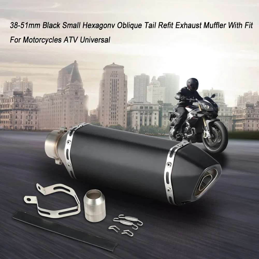 38-51mm Black Small Hexagonv Oblique Tail Refit Exhaust Muffler With Fit For Motorcycles ATV Universal