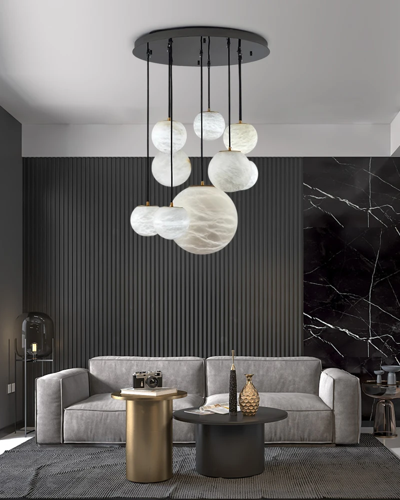Elevate Your Living Room With Our Charming 2026 Natural Marble Globe Pendant Light Gold Chrome Black Hardware Dimming Function