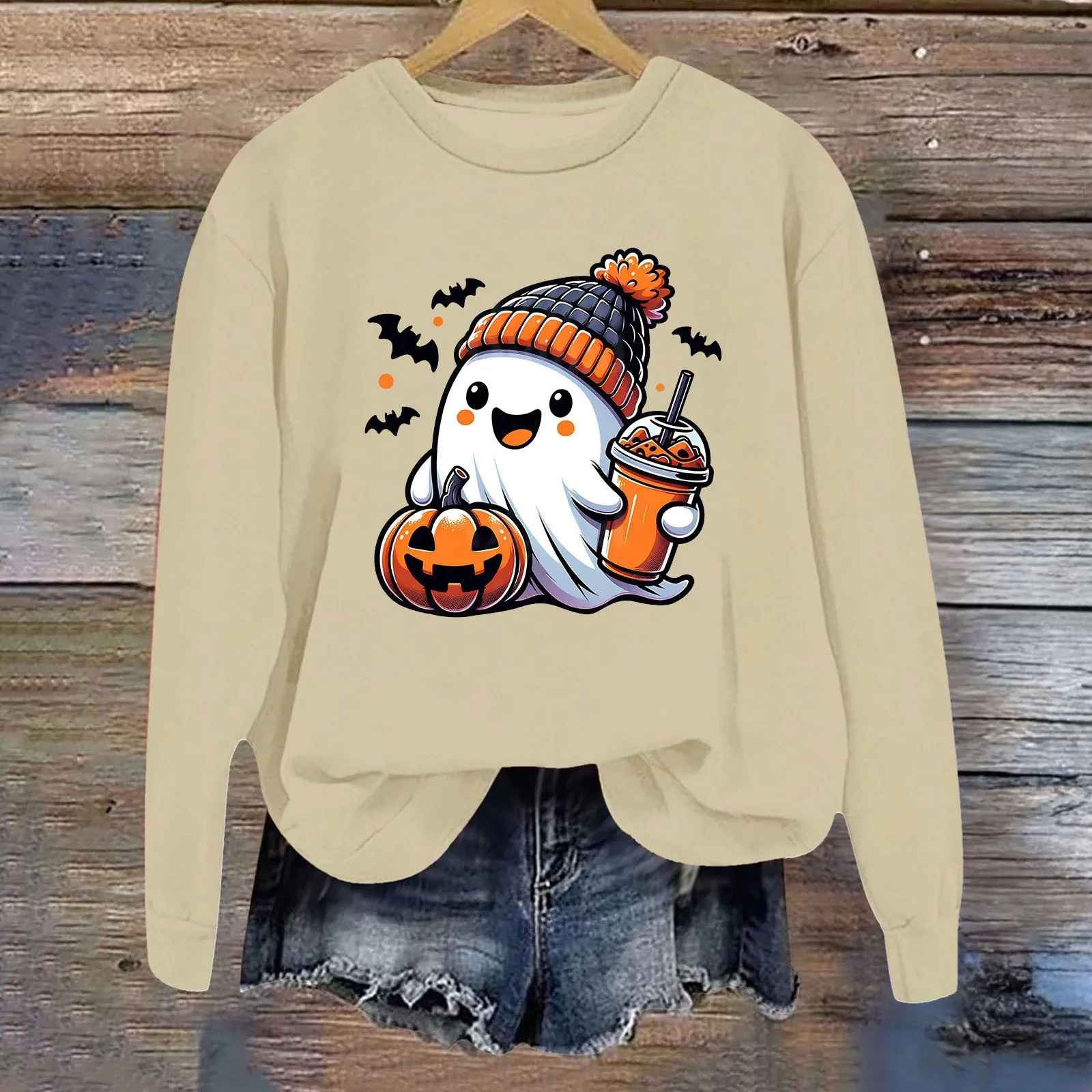 Happy Halloween Print Hoodies Women Summer Casual Sweatshirts Spooky Season Sweatshirts Halloween Pumpkins Ghost Halloween Gifts