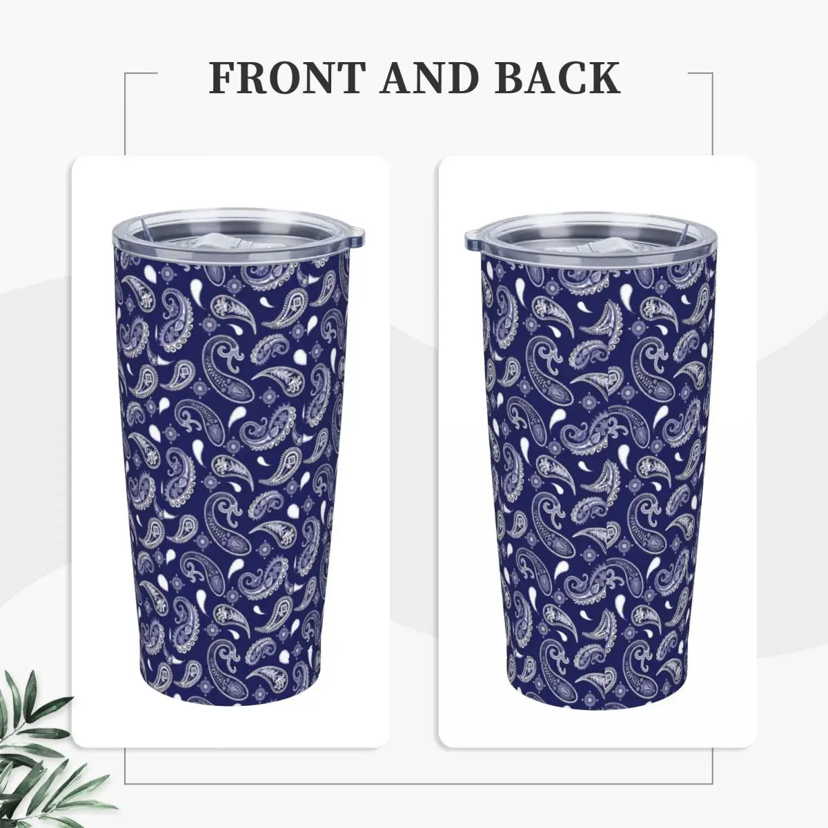 Stainless Steel Tumbler Retro Paisley Car Mugs With Straws Blue And White Travel Cold and Hot Water Bottle Leakproof Thermal Mug