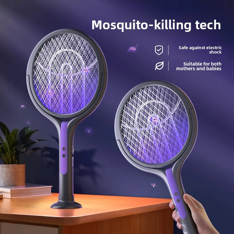 Rechargeable Retractable Electric Mosquito Swatter with LED Light, Powerful Bug Zapper for Mosquitoes Flies