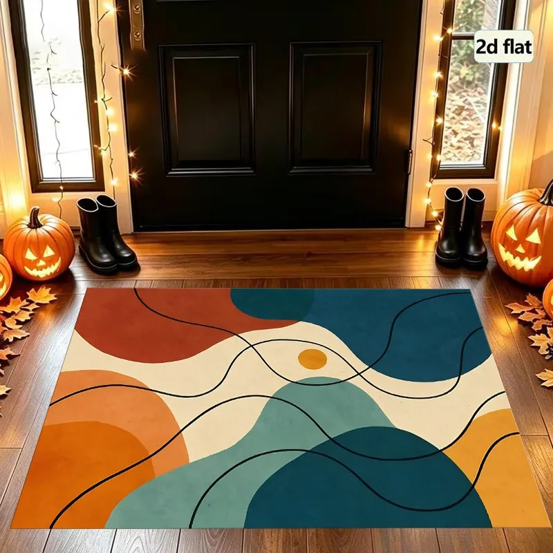 Large Area Rug with Morandi Color Blocking and Abstract Streamlined Blocks, Nordic Minimalist Style, for Living Room Bedroom
