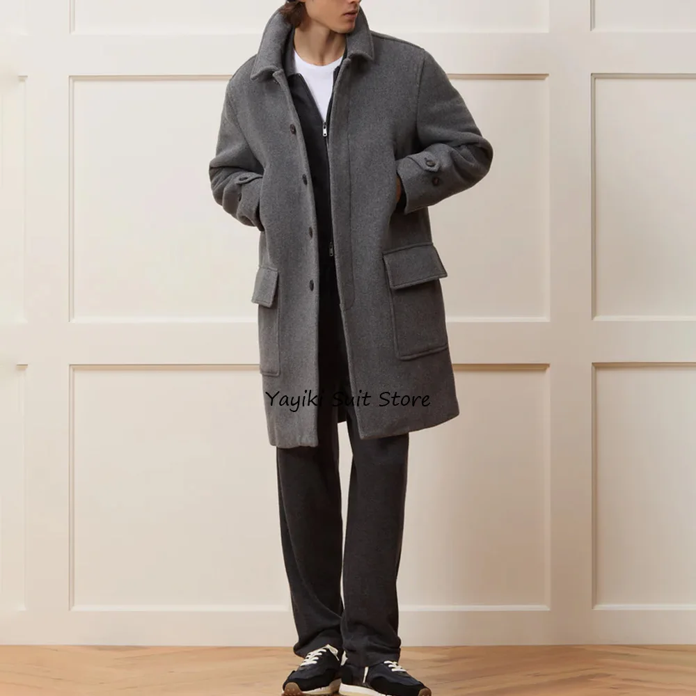 

Men's Overcoat Casual Suit Jackets Mid-length Men's Social Coat Single-breasted Jackets for Man Wool Fabric With Lapel Warm