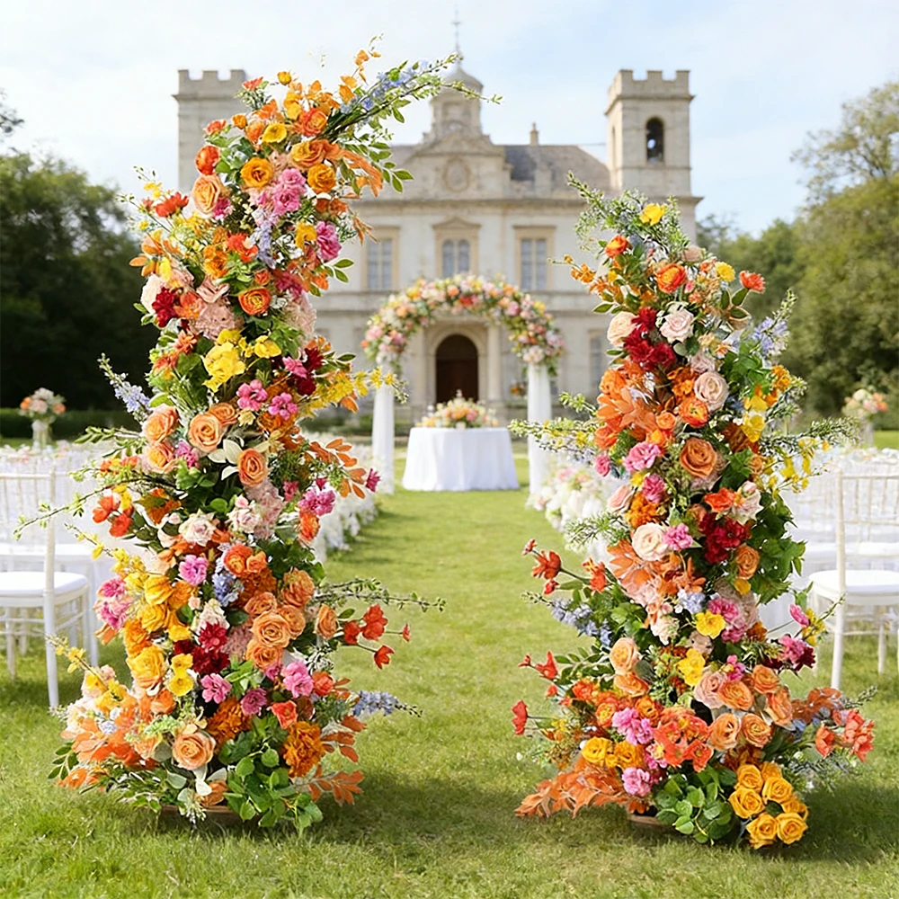 

Оранжево-розовая цветочная композиция для свадьбы, арка-фон из зелени в форме рога быка, напольный цветочный декор, реквизит для дня рождения и мероприятий