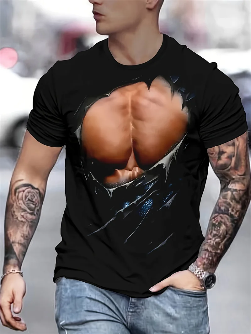 Summer 3D Fake Muscles Printing T Shirt Sexy Muscle Graphic T-shirts For Men Kid Funny Streetwear Tee Shirts Halloween Clothing