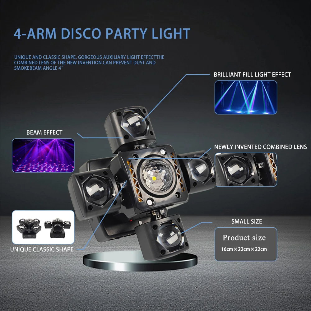 4-Arm Mini Disco Party Light Remote Control 80W LED Beam Moving Head DJ Light DMX Strobe Stage Effect For Club Wedding Events