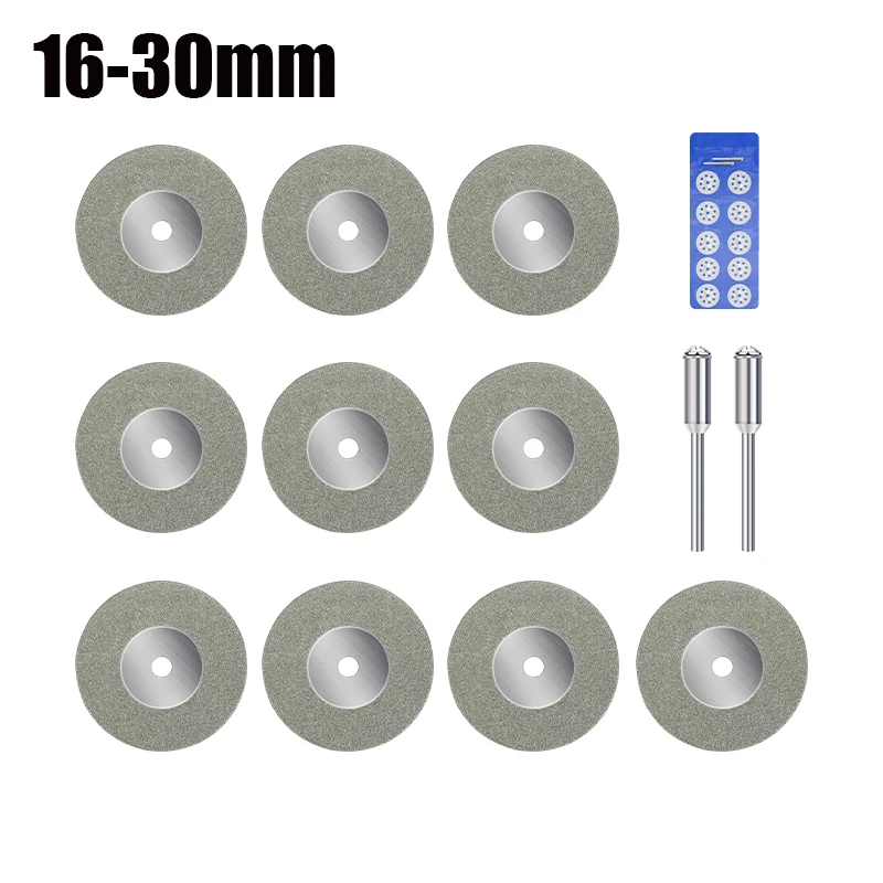 12pcs 16-30mm Mini Diamond Cutting Disc With Mandrel Circular Saw Blade for Dremel Rotary Tool Wood Stone Plastic Glass Tile