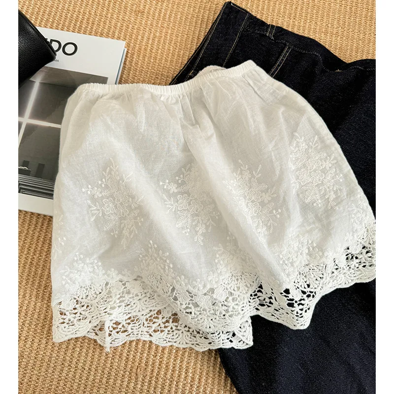 

White Lace Trim Half Skirt for Women, Summer New Design, Outerwear Short Skirt, Flared Hem, Layered Base Skirt