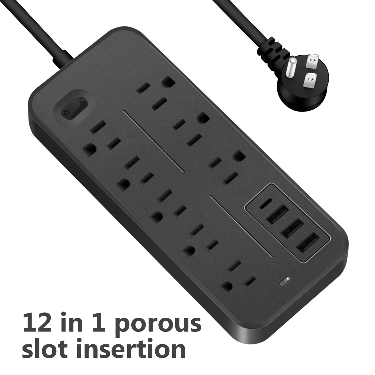 Regleta de corriente Universal 12 en 1 con múltiples puertos, toma de corriente con interruptor de Control maestro, cable de extensión, puertos USB tipo C, toma de corriente