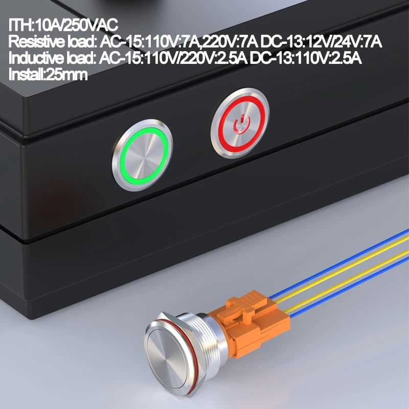 LANBOO 25MM 7A Current Metal Push Button Switch latching momentary 12V 24V 220V with led 1NO1NC