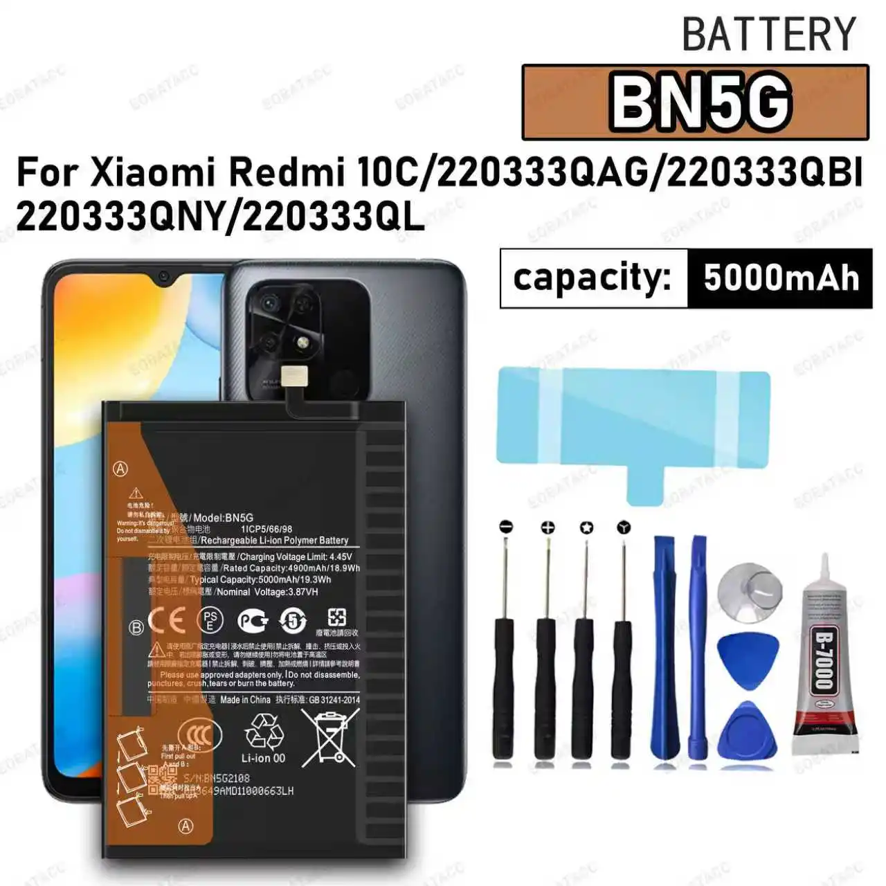 

100% New High Quality BN5G BATTERY For XIAOMI REDMI 10C/220333QAG/220333QBI/220333QNY Battery Batteria +Free Tools