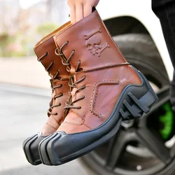 Men's Genuine Leather Skull Gothic Combat Boots Motorcycle Steam Punk Boots Personality Riding Boots Fashion Cowboy Boots