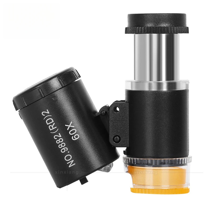 

60x Portable Magnifier with Warm and Cool 3 LED Lights for Fluorescent Silver Dollars, Antiques, Textiles, Printing, and Coin Id