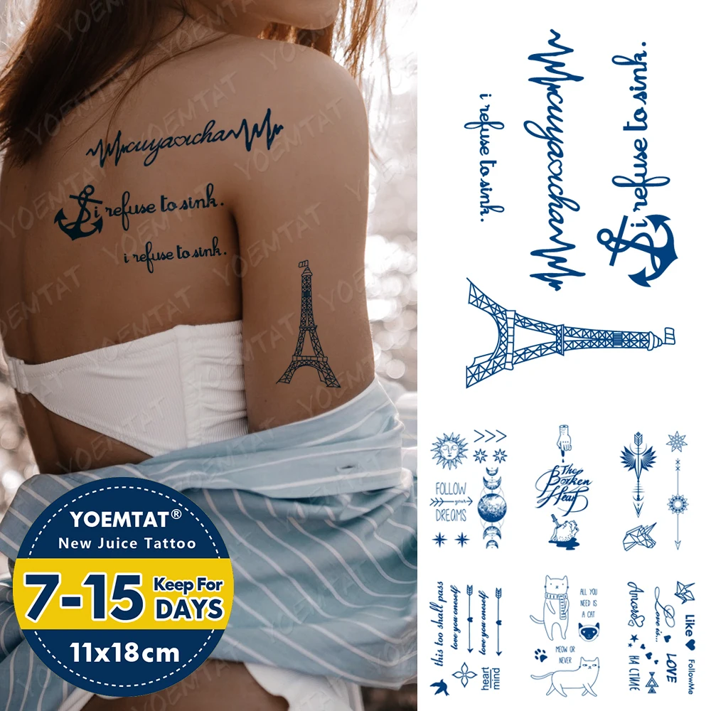 

Juice Ink Lasting Waterproof Tattoo Sticker Letter Arrow Anchor Tower Earth Flash Full Tatoo Female Back Body Art Fake Tatto Men