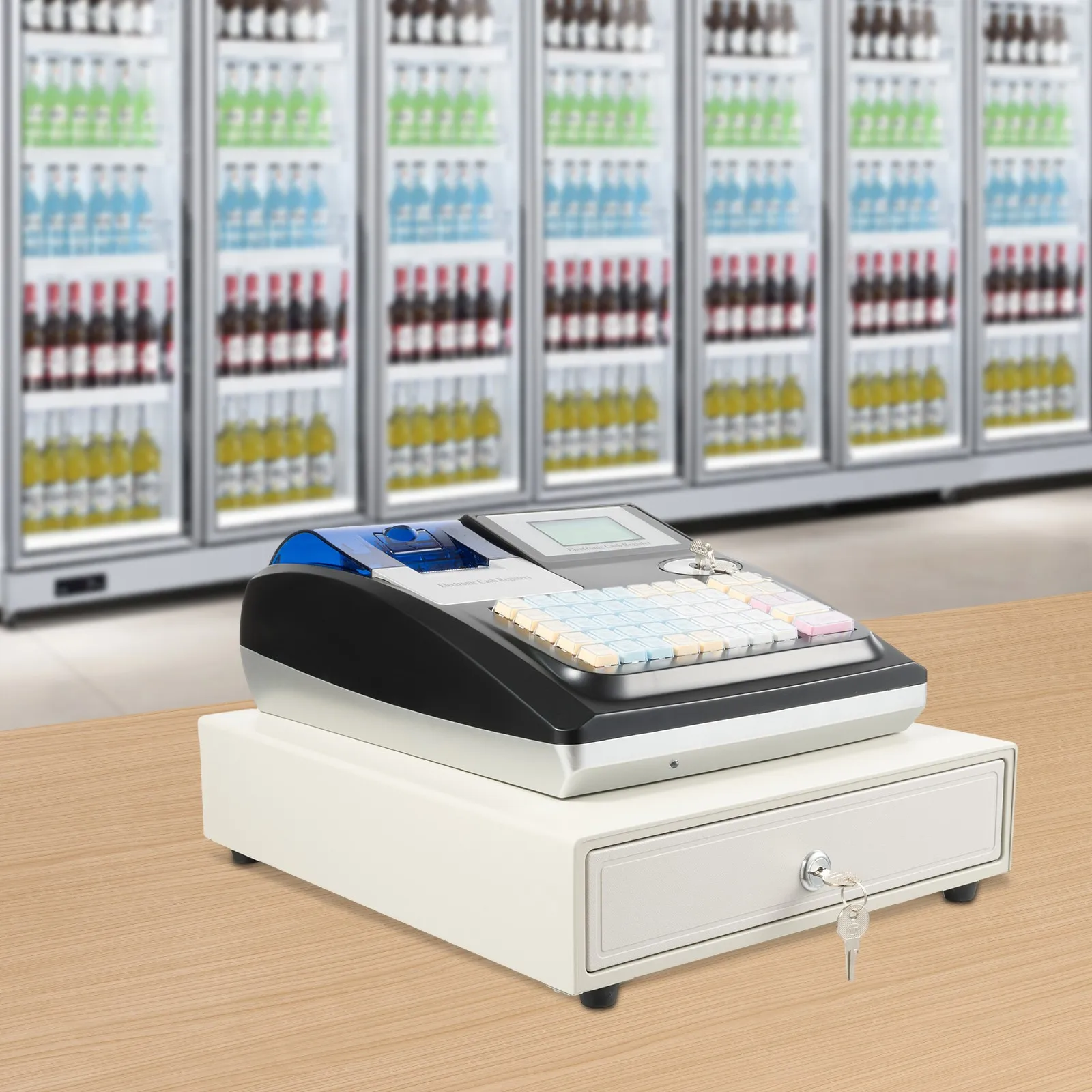 48 Keys Electronic Cash Register Commercial 8 Digital LED Black Cash Register with LED Display & LCM Screen Cash Register