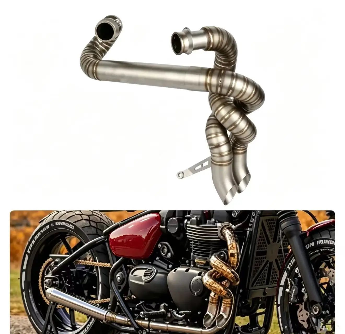 DemonstratieDoeleindenVolledigUitlaatsysteemRoestvrijStaalGedraaideUitlaten 2-2 Pijp Fit Voor Triumph Bonneville Bobber2016-2025