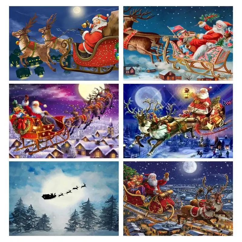 RUOPOTY Oil Painting by Numbers for Kids Canvas Painting Santa Claus and Reindeer Acrylic Paint Original Christmas Gifts Art Sup