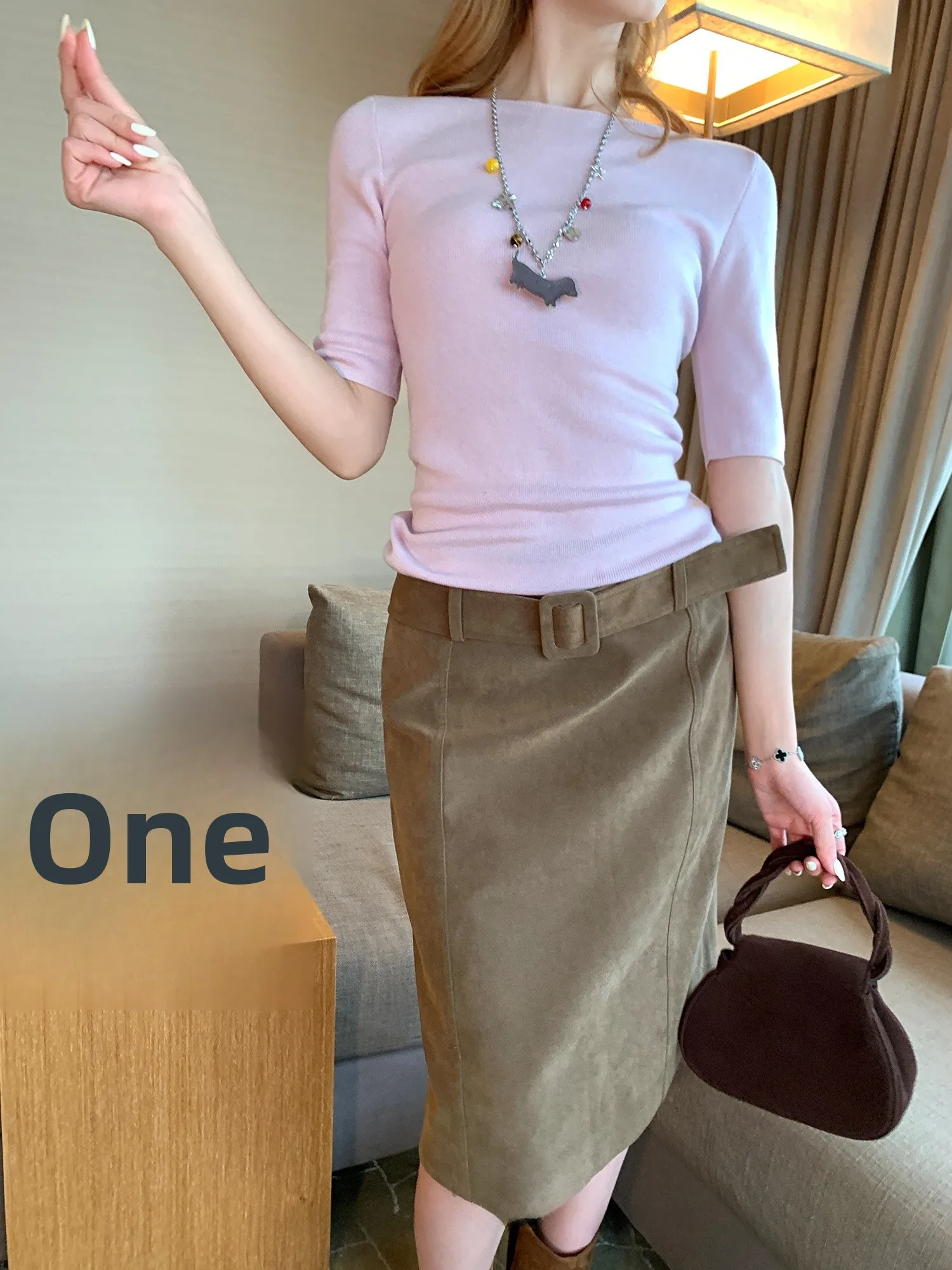 

Юбка миди Chen Mi Fan из замши для женщин, с отстегивающимся поясом, винтажная, прямого кроя, средней длины, повседневная, элегантная женская юбка