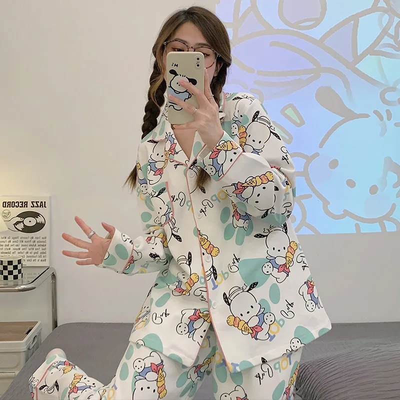 Sanrio Japanese Style Ins Pochacco Pajamas Women\'s Pure Cotton Long Sleeve 2023 New Home Furnishing Set Soft And Comfortable