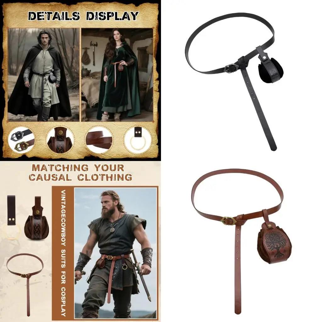 

652F Practical PU Leather Belt Pack With Adjustable Strap For Historical Fairs Outdoor Adventures And Costume Event