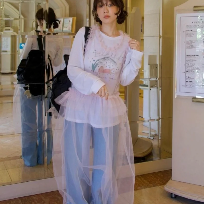 

Милый молодежный свободный крой с принтом ort Sve Long Sve T irt, женский повседневный хлопковый топ, повседневная одежда, летняя мода