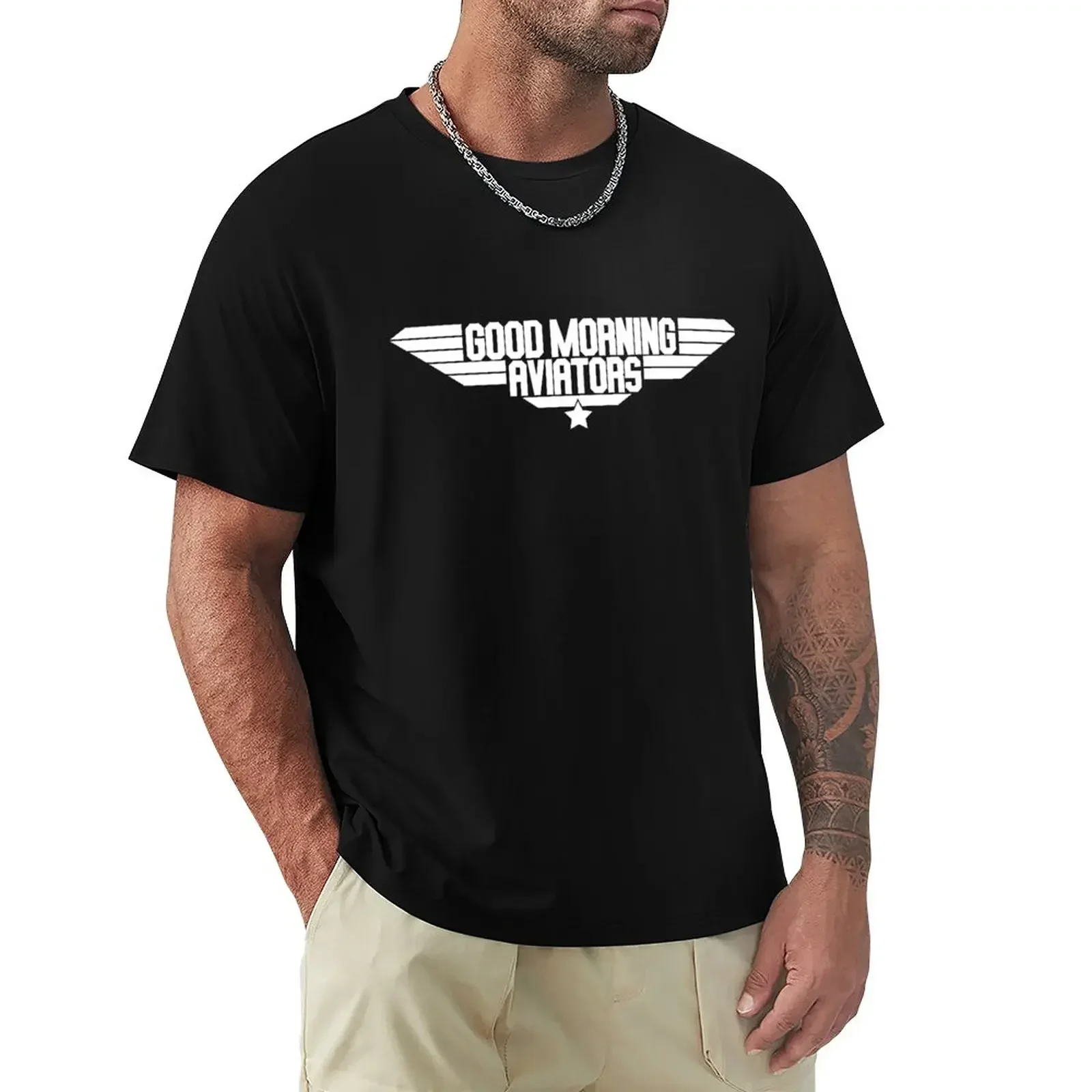 Camiseta de Aviadores de Good morning para hombre, camisa negra con cita de pistola, sublime, estampada, hip hop