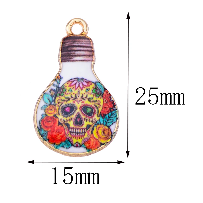 10pcs / Lot 15*25mm Silver Color Alloy Enamel Painted Cat Skull Flower Fish Bulb Pendant Dark Earrings Necklace Bracelet Jewelry