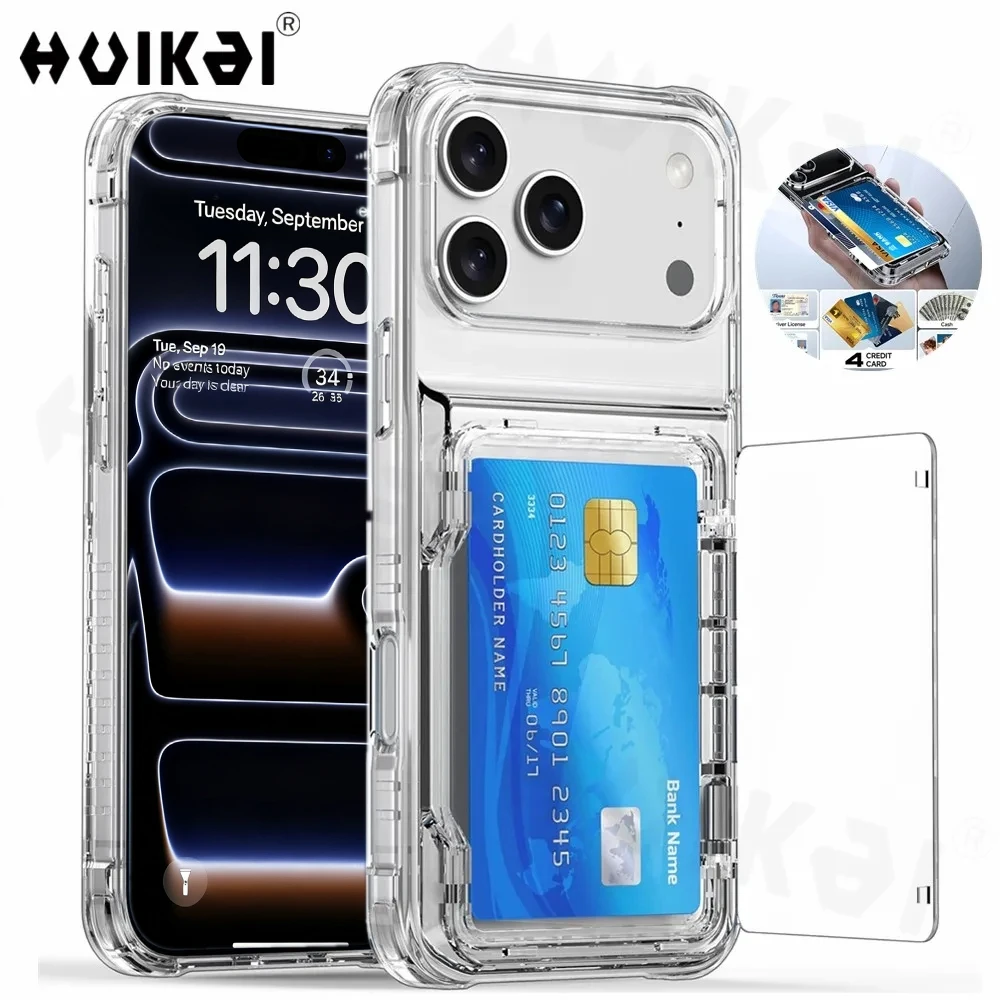 

Чехол для iPhone 17 Pro Max 17 Air 16 Pro Max 15 Pro 15 14, кошелек, держатель для карт, слайд-слот, тонкий жесткий ПК, сверхпрочный защитный чехол