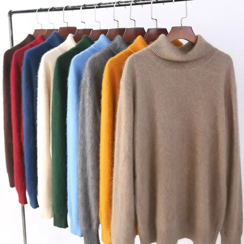 Autumn Winter New Men's Mink Cashmere Sweater Turtleneck Thickened Knitted Bottoming Shirt Plus Size Business Men's Wear