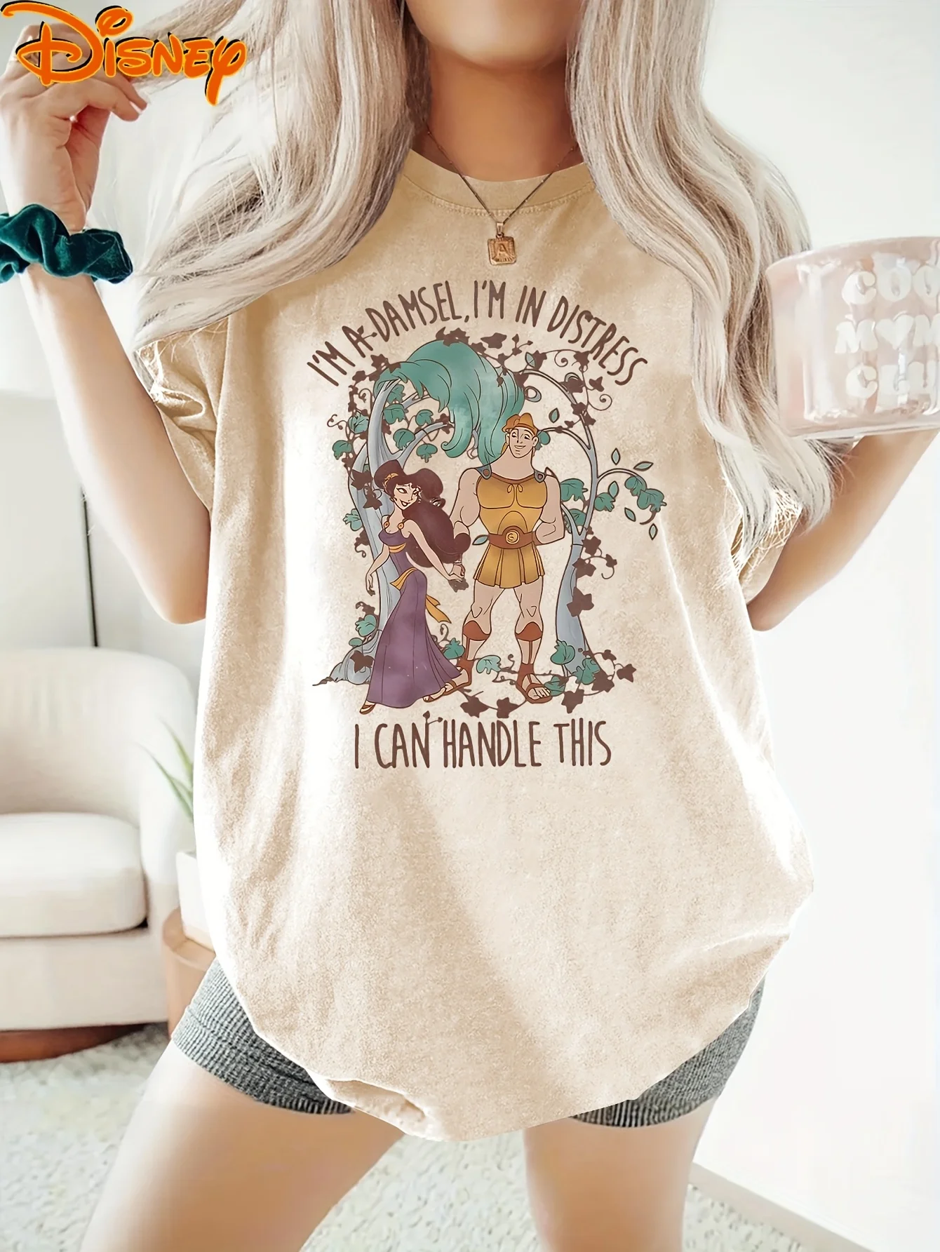 

Летняя футболка с принтом «Геркулес и Мегара» от Disney, 2026, модная, хлопковая, качественная, повседневная, свободного кроя, с коротким рукавом, классическая, унисекс