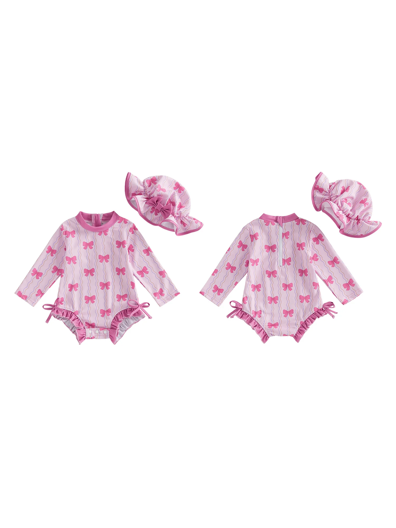 Toddler Girls  Swimsuit Floral Ruffle Swimwear with Sun Hat for Beach Vacation Pool Party Summer Bathing Suit