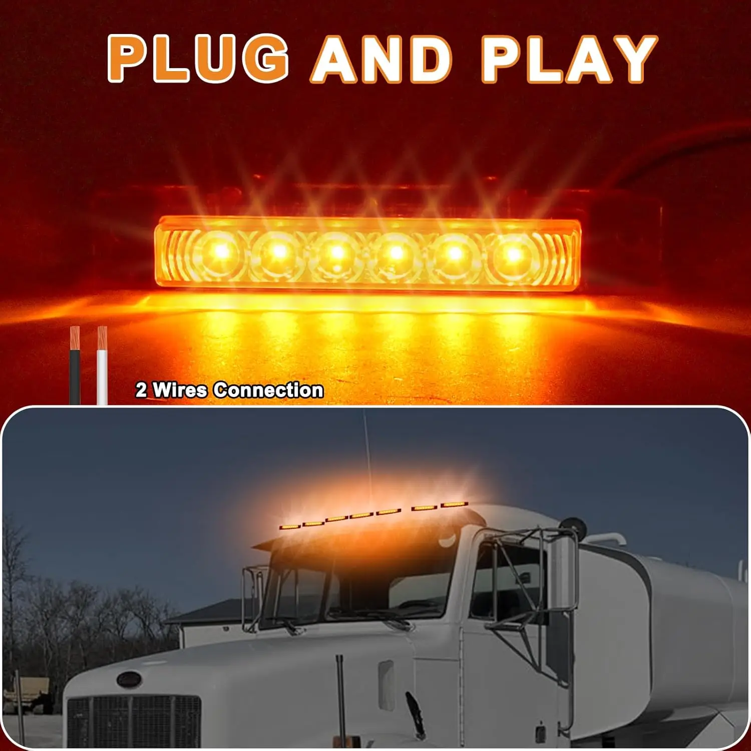 MOVOTOR 5PCS Amber LED Cab Marker Lights Roof Top Running Reflective Lights for 2004 VN & 2003-2020 VNL Trucks