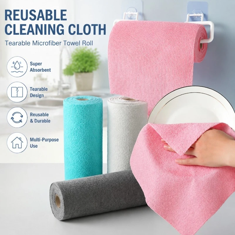20 Pcs Tearable Microfiber Cleaning Cloth Roll Reusable Super Absorbent Dish Rags Washable Kitchen Towels For Home Housework Car