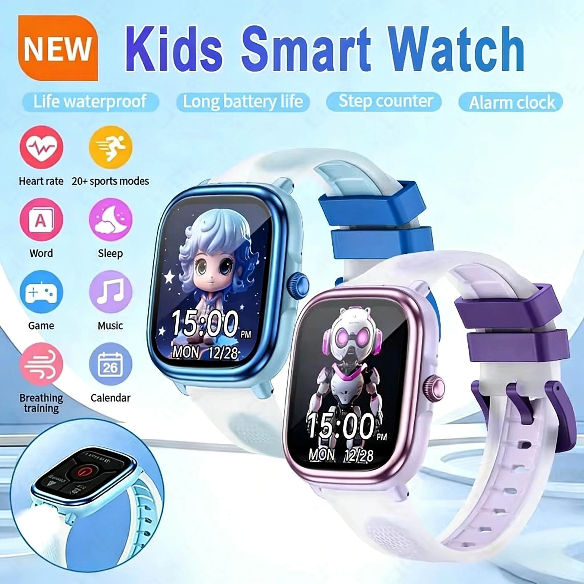 

Умные часы Flttoln, детский монитор сердечного ритма сна, будильник, трекер для упражнений, учебные игры, фонарик, детские умные часы