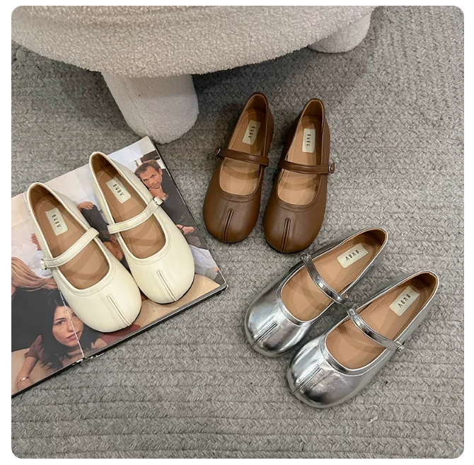 

Женские туфли на плоской подошве с раздельным носком, весна-лето 2021, новые лоферы, коричневые туфли из искусственной кожи, женские туфли Мэри Джейн