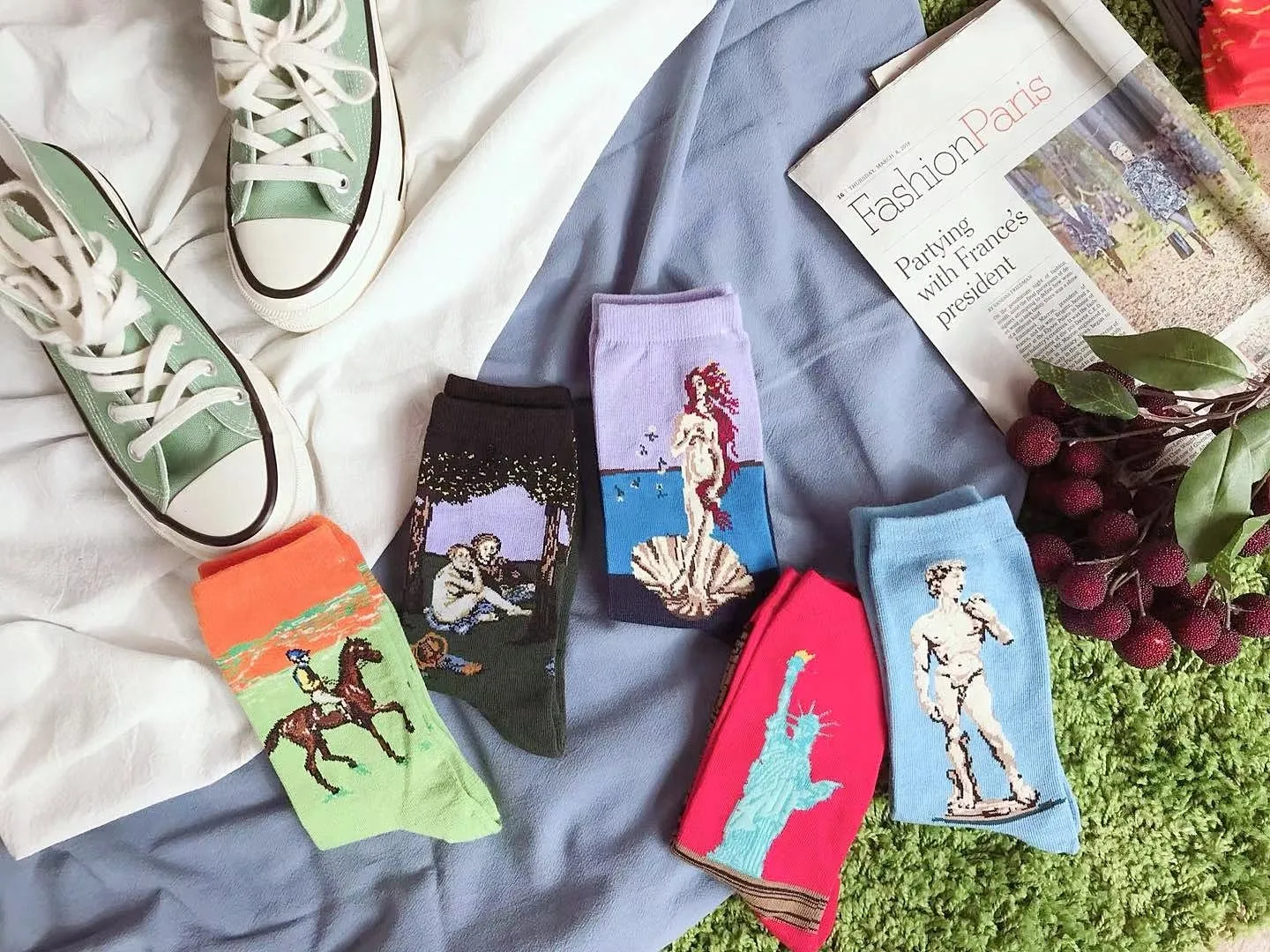 Color Funny Van Gogh Art Women Crew Socks Starry Night Oil Paint Cotton Happy Funny Gifts Designer Funky Chic Retro Harajuku