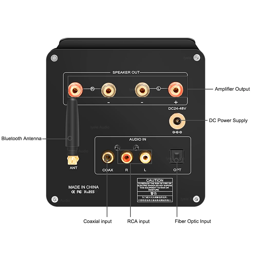 Lyele Audio Desktop Digital Amplifier TPA3255 Bluetooth5.1 300W Home Mini Sound Amplifier Vu Meter Fiber Optic Coaxial ES9038Q2M