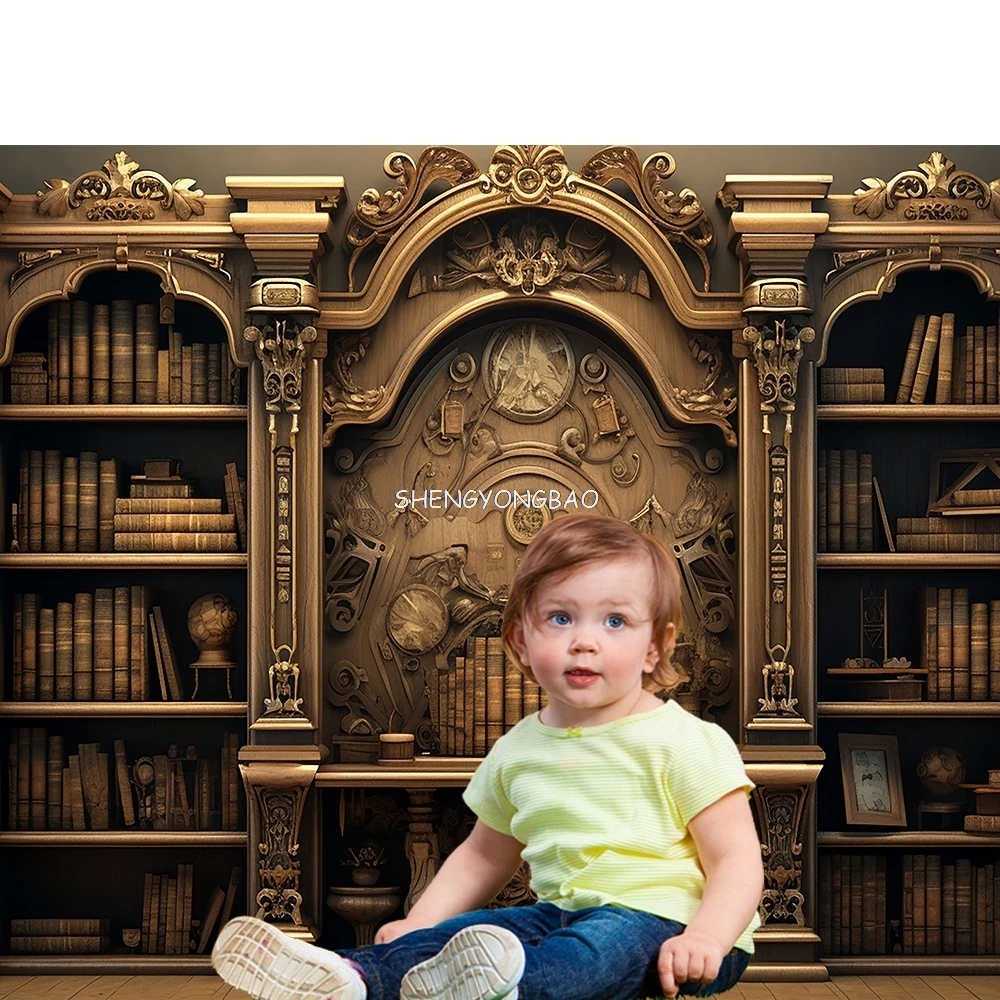 책장 라이브 스트리밍 배경 빈티지 도서관 고딕 수도원 벽 성인 초상화 사진 배경 사진 스튜디오 ID-01