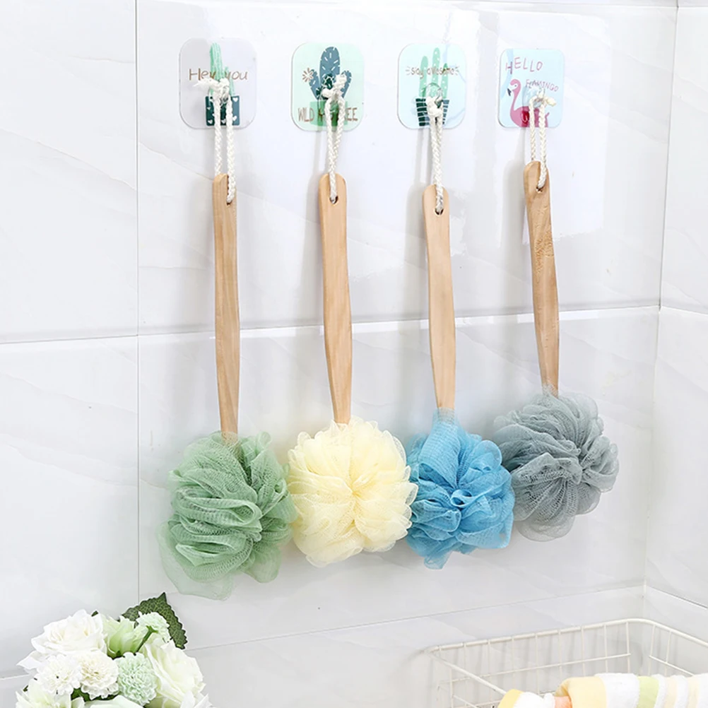

2pcs Long Handle Bath Ball Eco-Friendly Nylon Bathing Scrubber Exfoliating Shower Sponge For Back Skin White