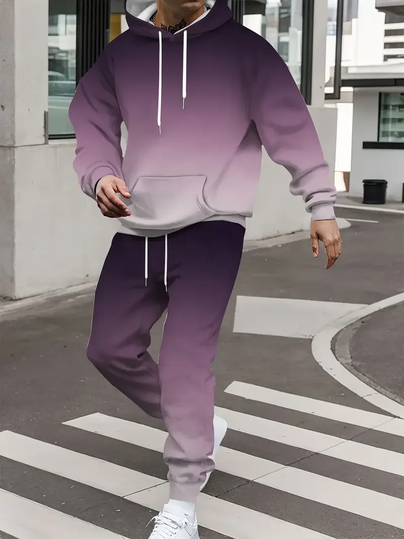 Traje con capucha con estampado 3D degradado para hombre, sudaderas con capucha, pantalones de chándal, conjunto de chándal de dos piezas a la moda informal, ropa para hombre