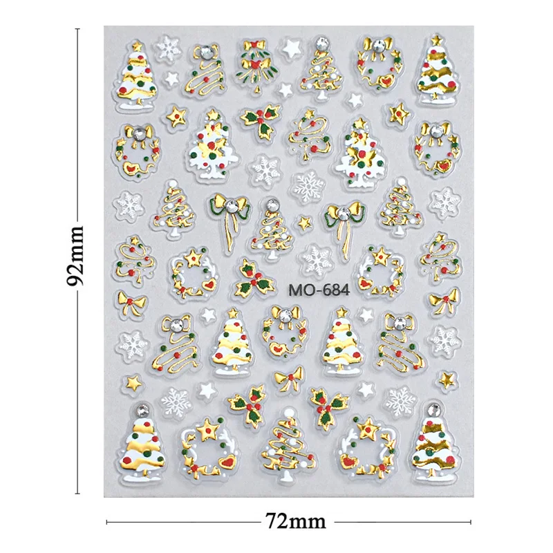 1개 크리스마스 네일 스티커 럭셔리 크리스탈 만화 크리스마스 트리 백 글루 네일 아트 스티커 DIY 신상 3D 네일 장식