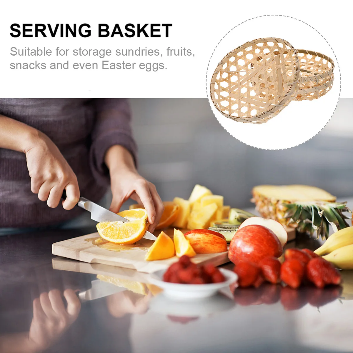 

3 Pcs Egg Basket Lightweight Bamboo Egg Basket Storage Vegetable Fruit Easter Woven Baskets Kitchen Bar Supplies