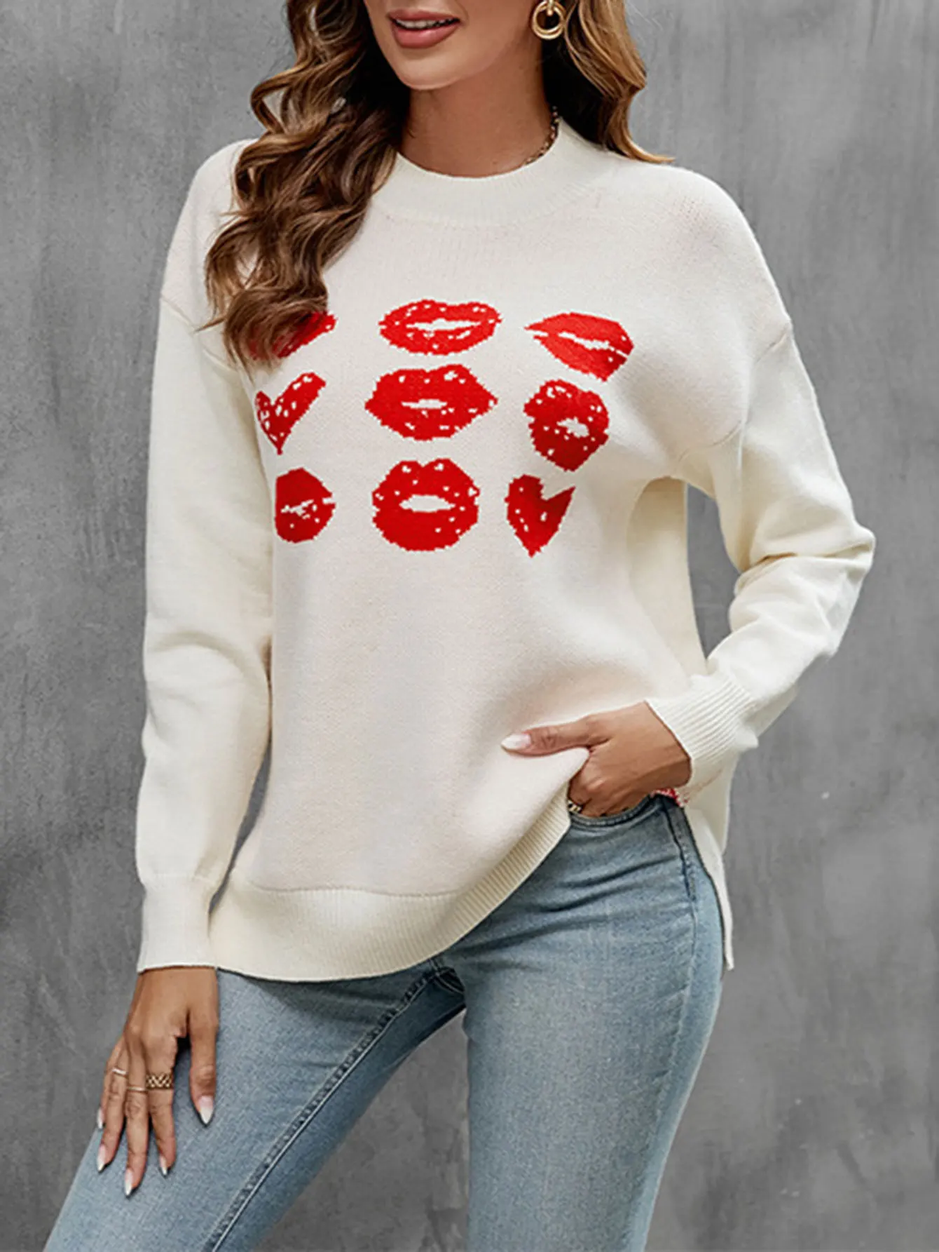 

Women's Long Sleeve round Neck Sweater Autumn Winter Fashion Simple Solid Color Doodle Casual Loose Fit Top