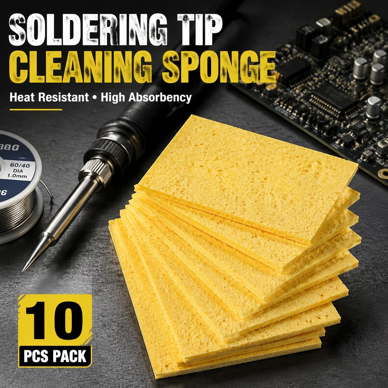 10Pcs Cleaning Sponge Cleaner Yellow High Temperature Enduring Cleaner Sponge For Electric Welding Soldering Iron Tip