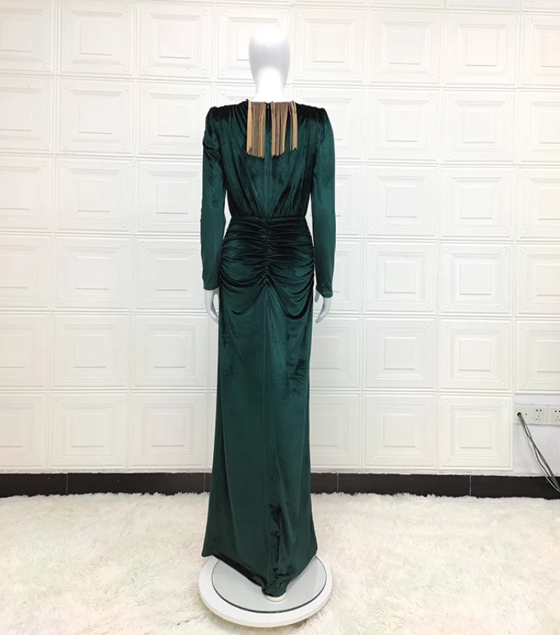 Elegantes Damen-Abendkleid mit V-Ausschnitt, Ballkleid mit langen Ärmeln, modisches Luxus-Party-Outfit mit plissiertem Schlitz